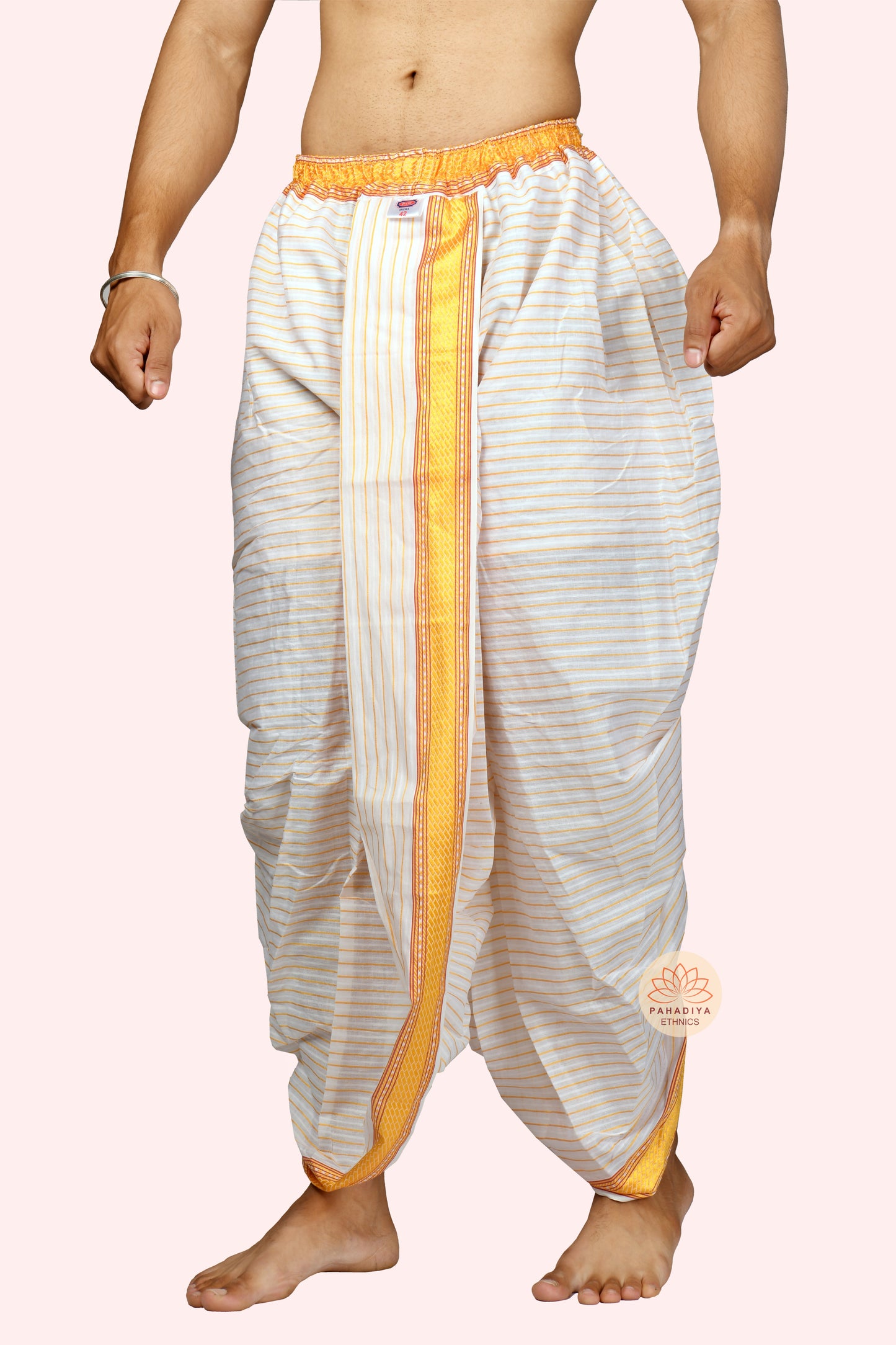 Dhruv – White Dhoti-Dupatta Set (SELF LINING)