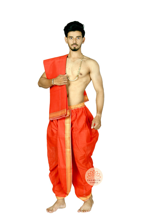 Rudra Veer – Red (Pure Cotton, Elastic Wear and Dhoti Dupatta Set)