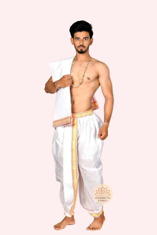 Shwet Veer – White (Pure Cotton, Elastic Wear and Dhoti Dupatta Set)