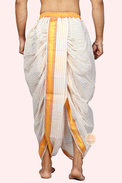 Dhruv – White Dhoti-Dupatta Set (SELF LINING)