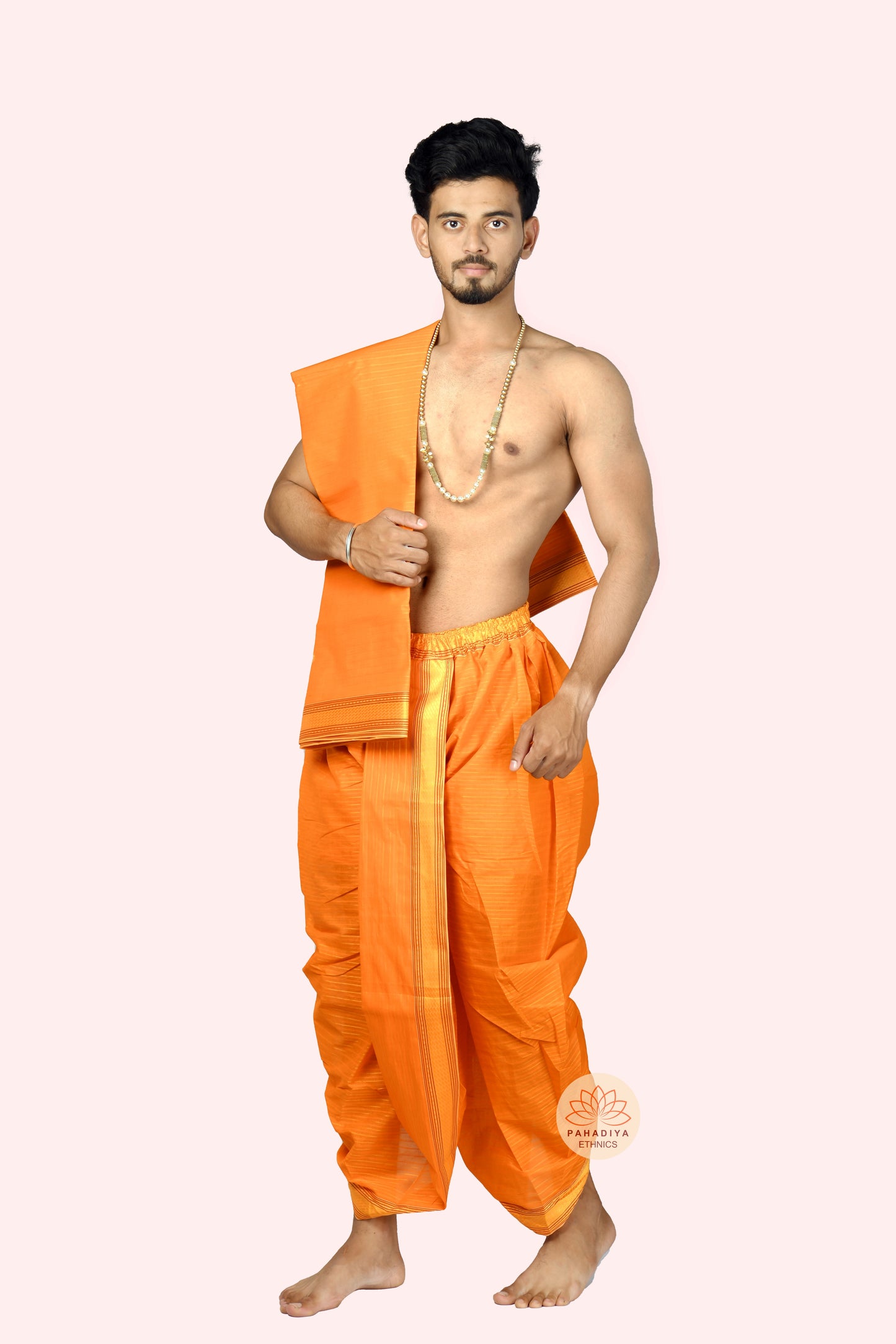 Dhruv – Kesari Dhoti-Dupatta Set (SELF LINING)